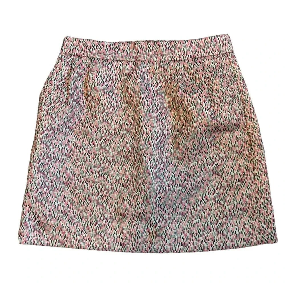 J.Crew Tweed Pink Blue White Sparkle Mini Skirt with Pockets Size 0